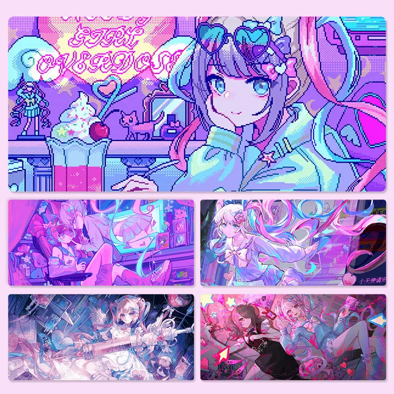 

Игровой коврик для мыши Needy Girl Overdose OMGkawaiiAngel Pixel Art Extended - Нескользящий коврик для стола с HD-печатью в стиле Vaporwave Anime Streamer