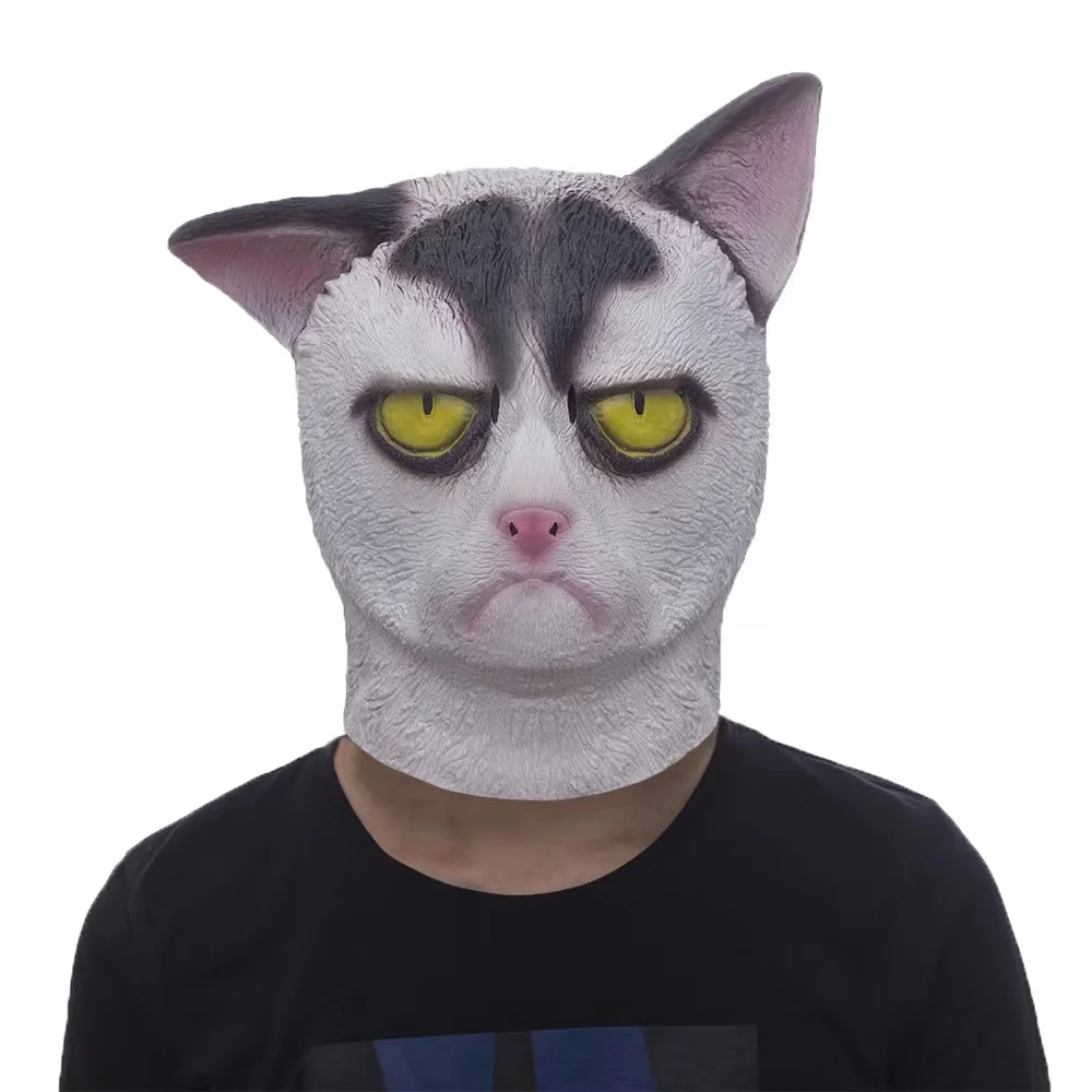 

Halloween Novelty Mask Costume Party Latex Cat Horror Mask Head Mask - Unhappy cat