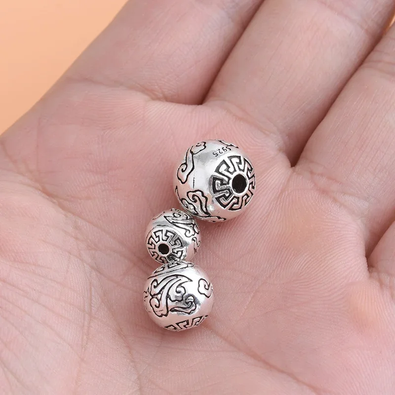 S925 Sterling Silver Vintage Cloud six-word Spell beads Handmade DIY bracelet necklace jewelry accessories for men and women