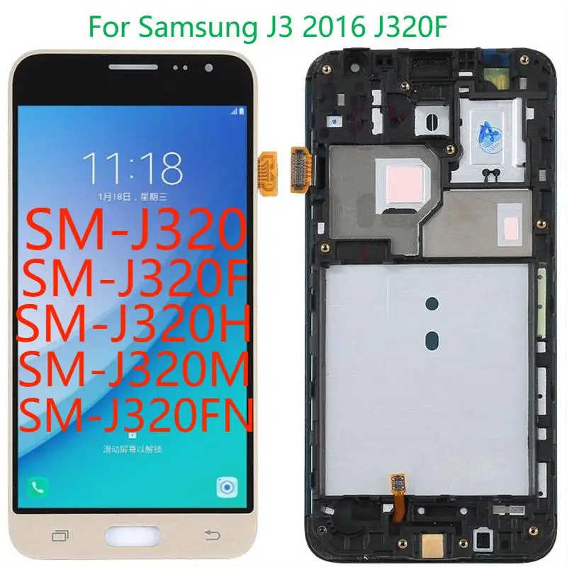 5.0  Super AMOLED LCD For Samsung Galaxy J3 2016 J320 LCD Display SM-J320F J320A J320FN With Frame Replacement Parts