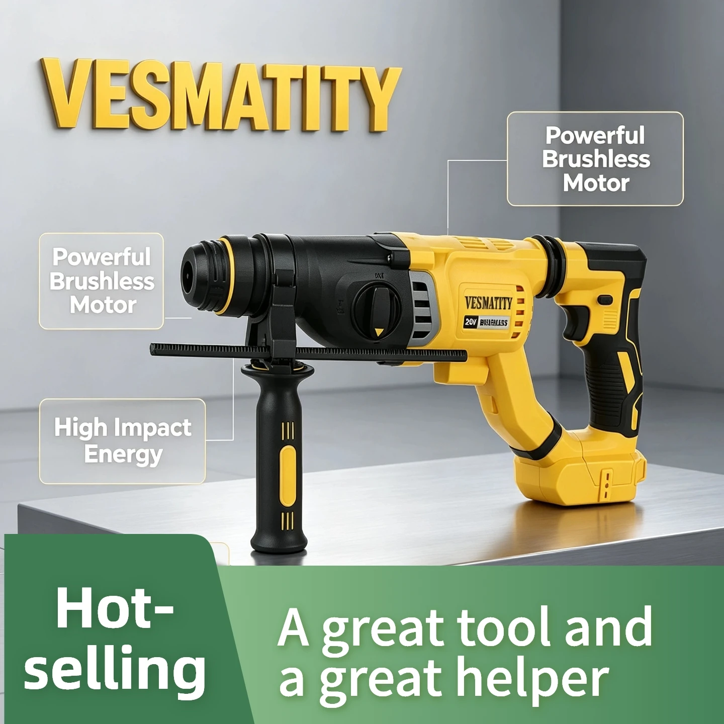Hole Tool SDS Plus Rotary Hammer Brushless Cordless D-Handle Concrete Wall Drill for Dewalt 20V Battery Turbo Pro Use