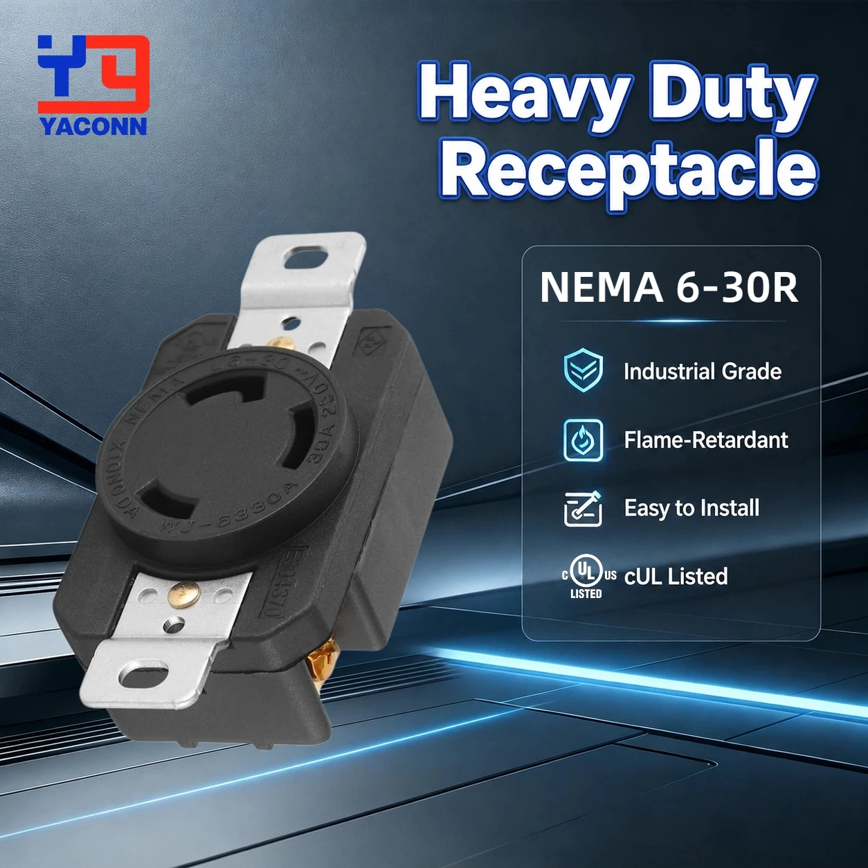 NEMA L6-30R Female Receptacle 250V 30 AMP Twist Lock Outlet Electrical 3 Pin Connector  for Generator, 2 Pole 3 Wire Industrial