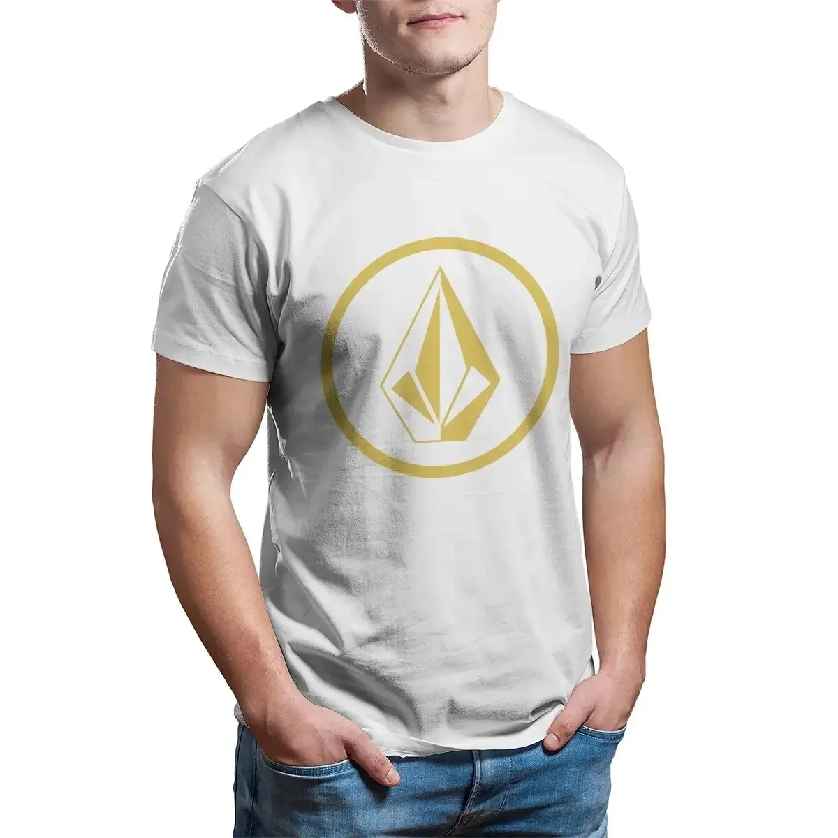 Men's Simple Gold Volcom Logo T Shirts V-Volcoms Cotton Clothes Funny Short Sleeve Crewneck Tee Shirt New Arrival T-Shirts