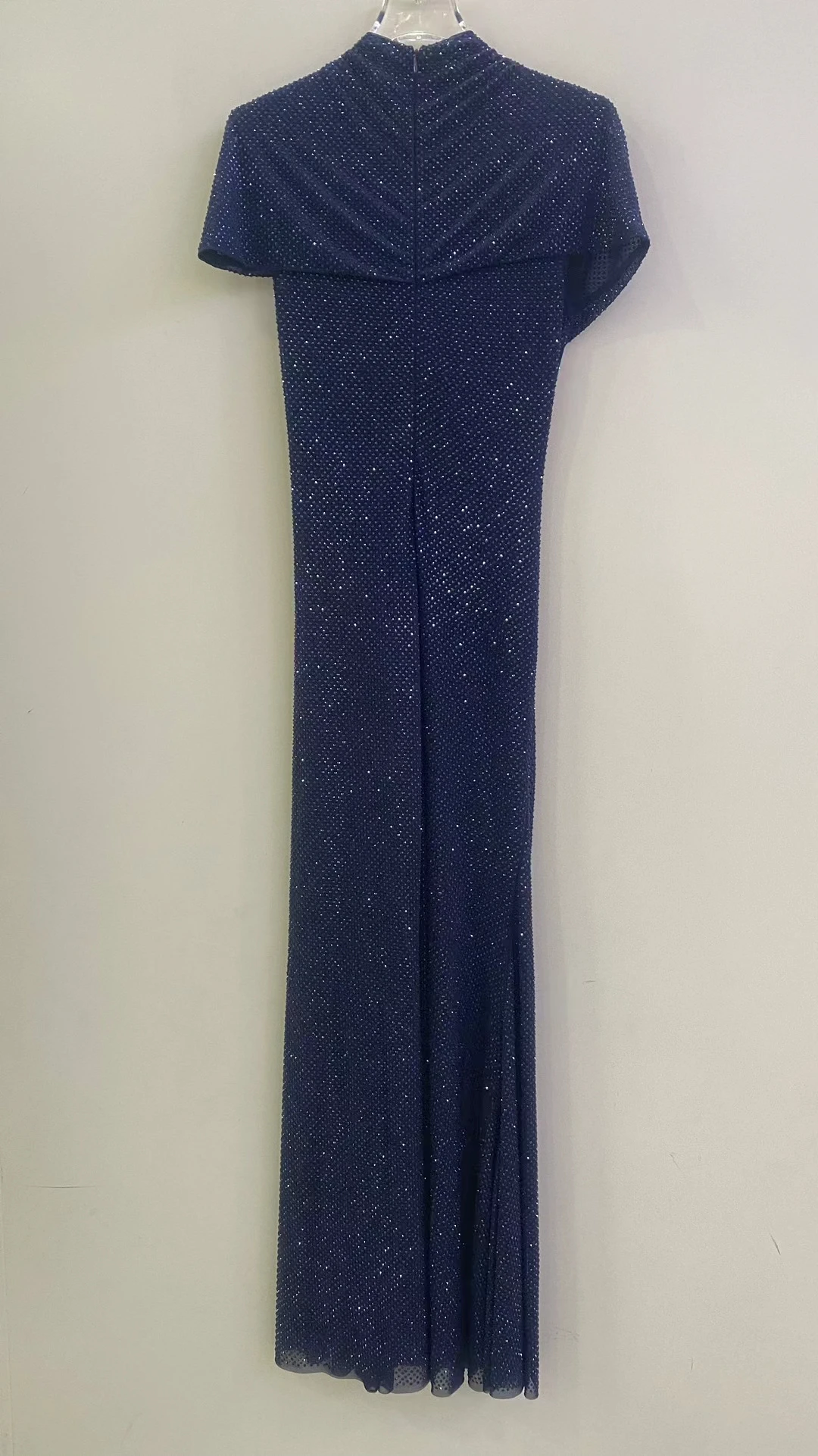 Vestido midi feminino com strass moda vestido de festa de manga curta