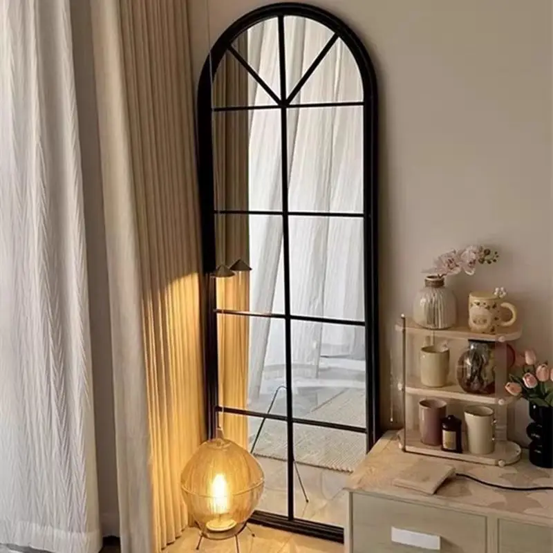 

HT french arched mirror floor standing dressing mirror high definition explosion-proof full body wall plaid fitting mirror
