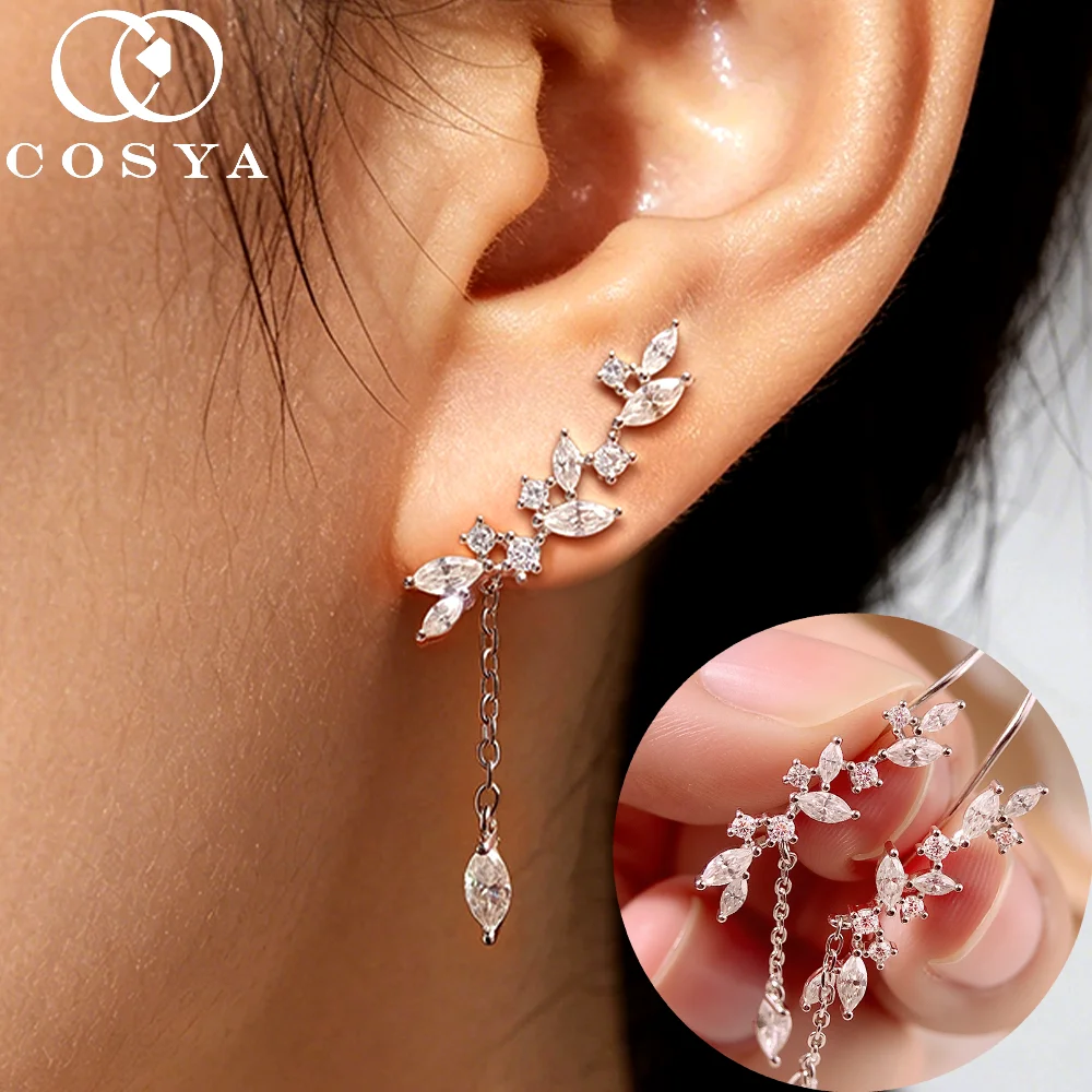 

COSYA 100% 925 Silver Full Moissanite Earrings for Women Pass Diamond Test Tassel Drop Lab Diamond Dainty Wedding Jewelry Gift