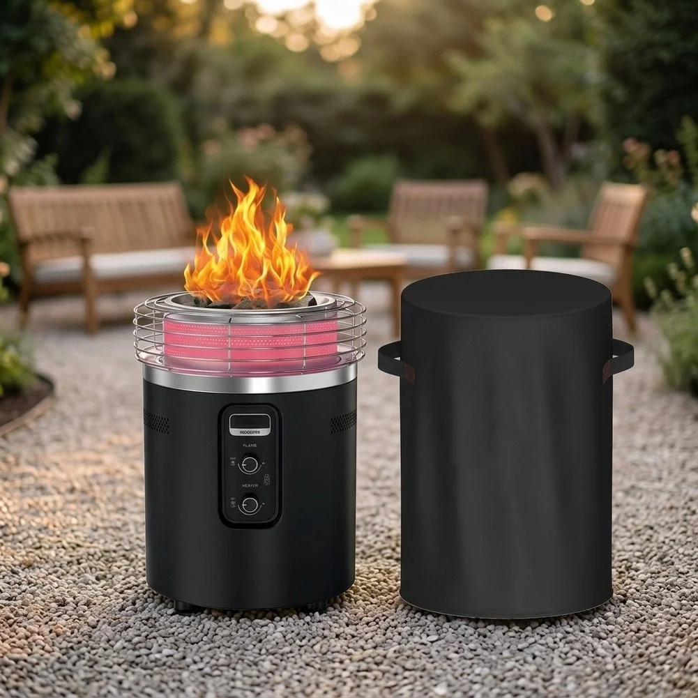 Black Waterproof Cover for Outdoor Heaters and Fire Pits 59.9 x 59.9 x 73.7 cm Polyester Weather Shield with Adjustable Straps