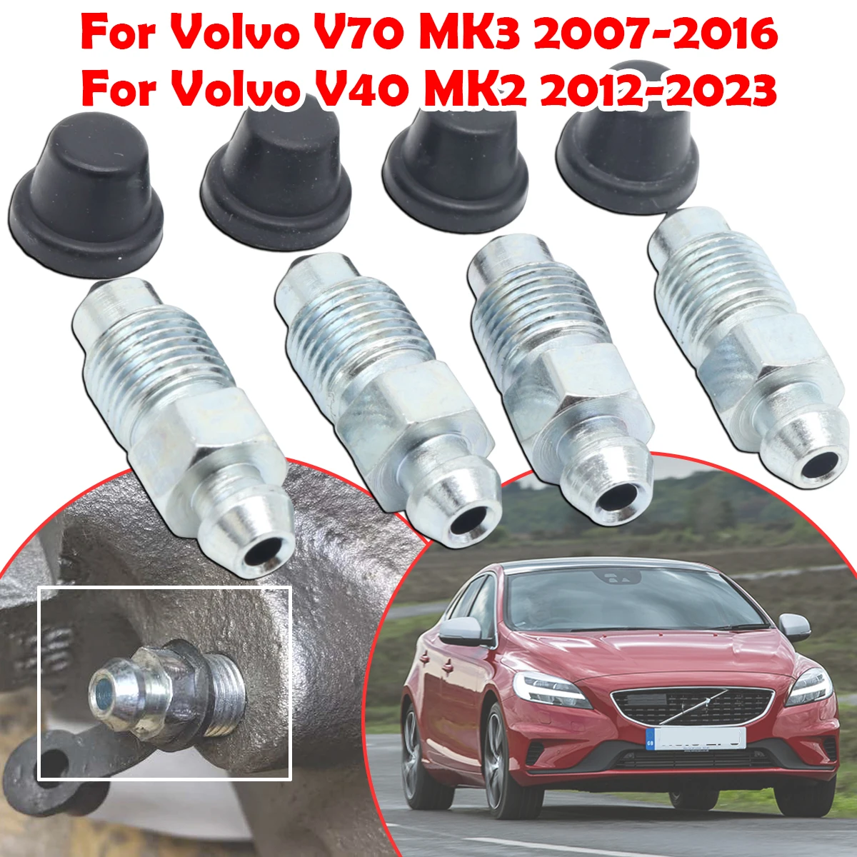 

Car Front Rear Bleeder Valves and Rubber Dust Caps Left Right Caliper Bleed Nipple Screw Repair kit For Volvo V70 MK3 V40 MK2