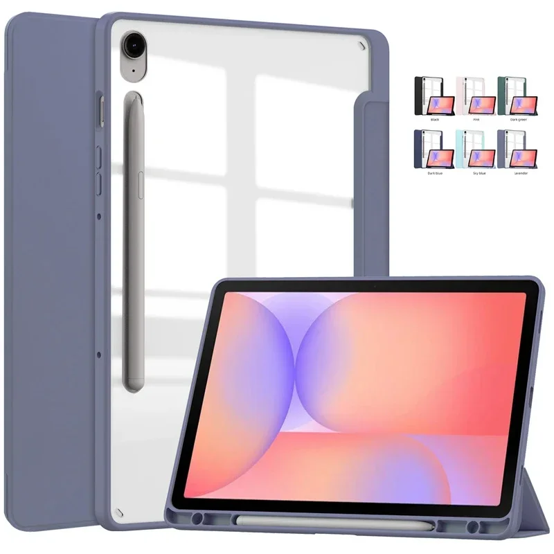 

Тройной акриловый смарт-магнитный кожаный чехол для планшета для Samsung Galaxy Tab S10 Lite 10,9 с держателем для ручек, жесткая задняя защитная крышка