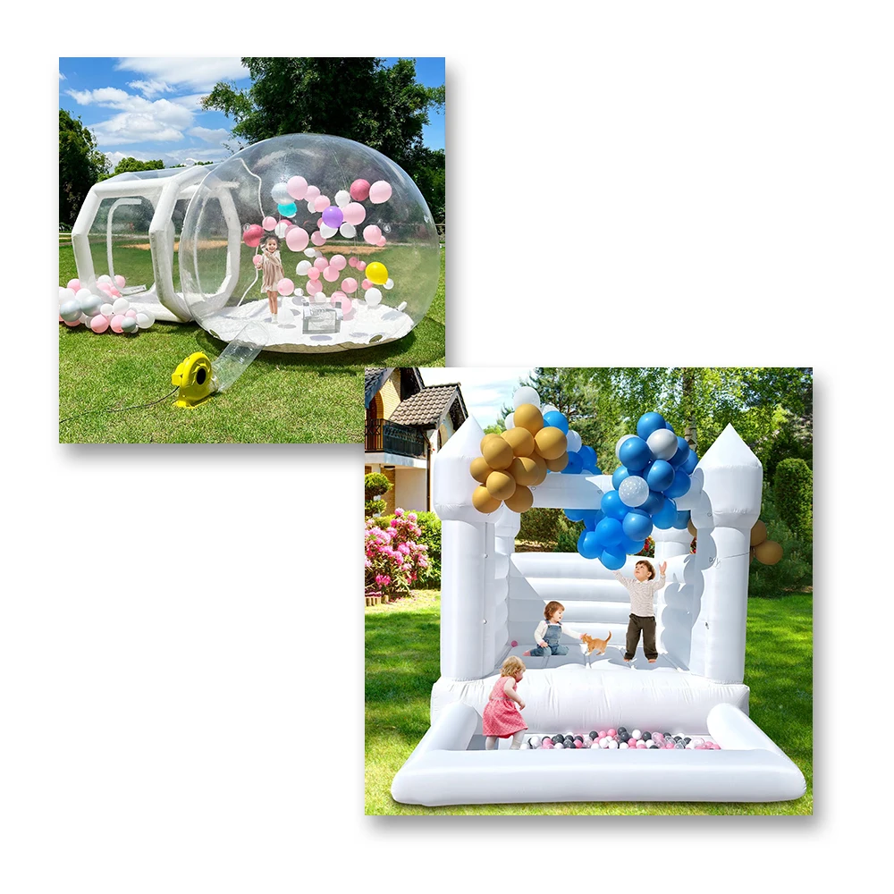 

10x8x8ft Inflatable White Bounce House with Air Blower All PVC Bouncy House Castle for Kids White Bouncy Castle with Ball Pit