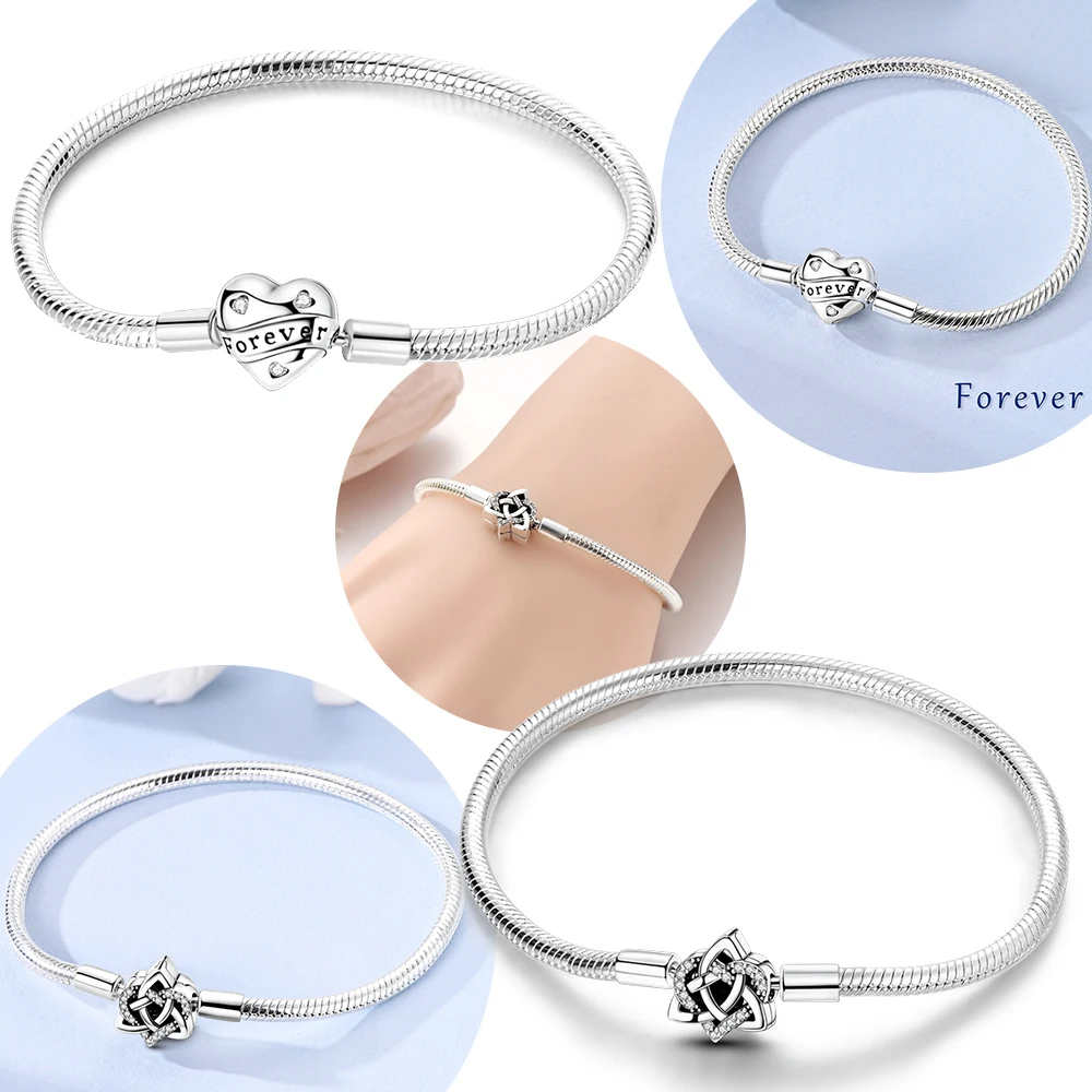 رائعة 925 الفضة الأصلي سوار القلب سلتيك ثعبان سلسلة الأبدية الحب سوار سوار المرأة هدية مجوهرات الإكسسوار #2