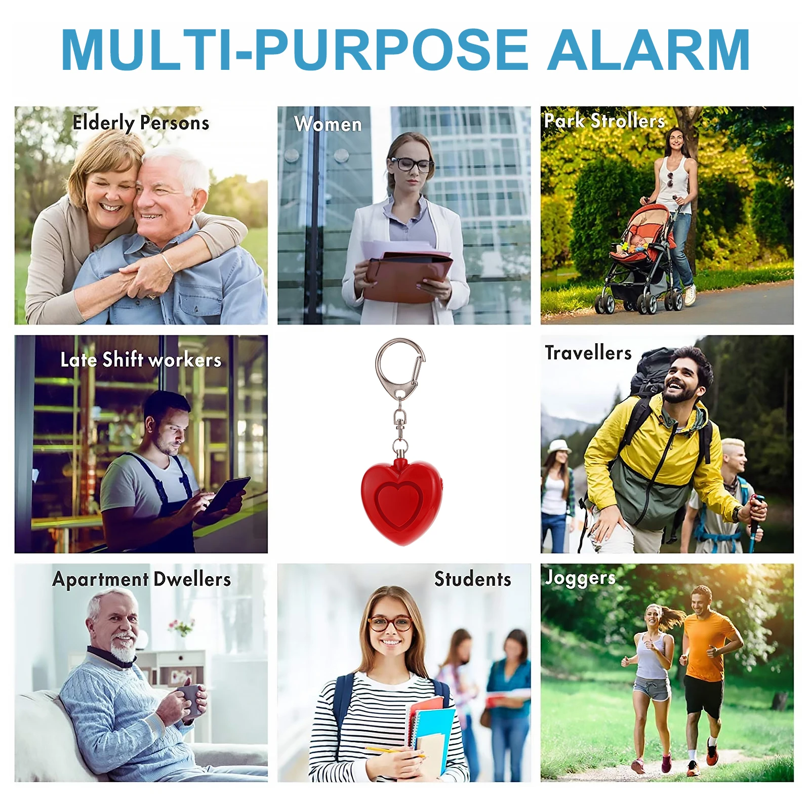 

Keychain Alarm Heart Shaped Led Light Personal Security Alarm For Safety Keychain Emergency Rescue