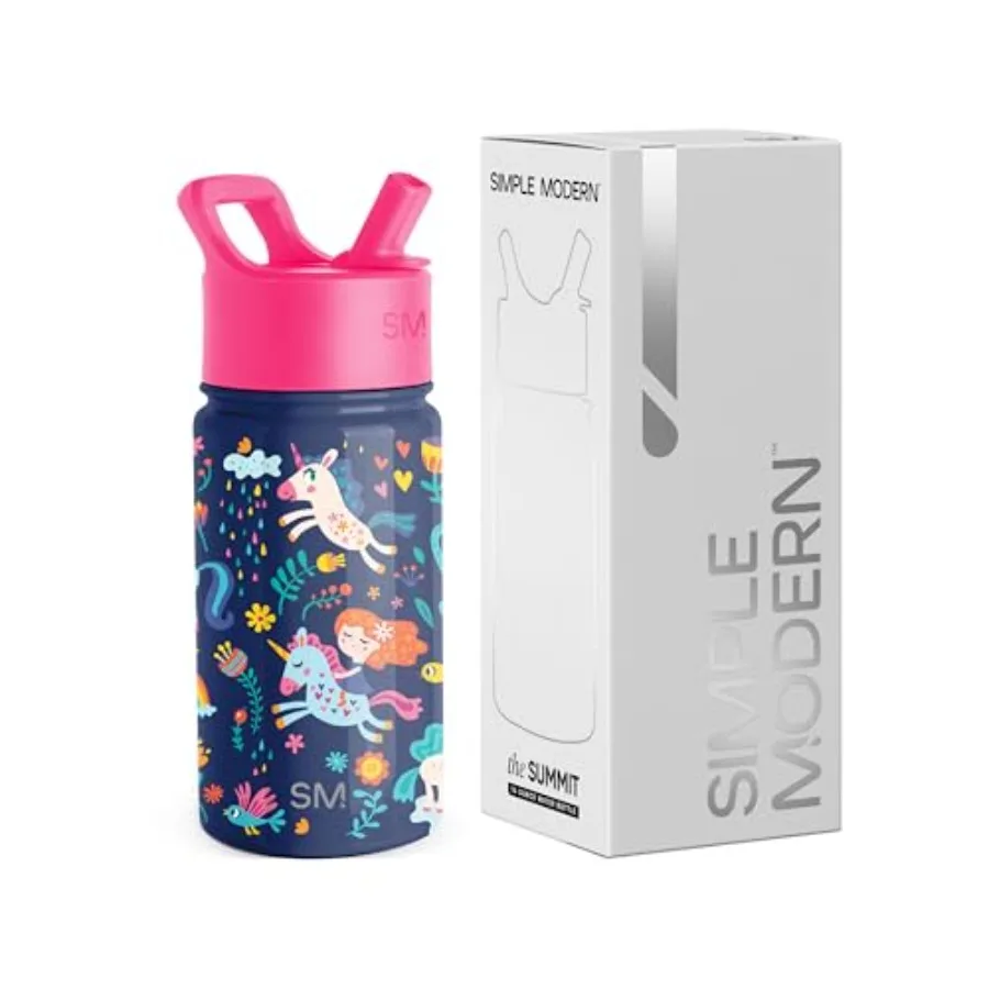

Summit Water Bottle with Straw Lid 14oz Stainless Steel Cup Insulated Tumbler Tumbler for Girls School Unicorn Rainbows