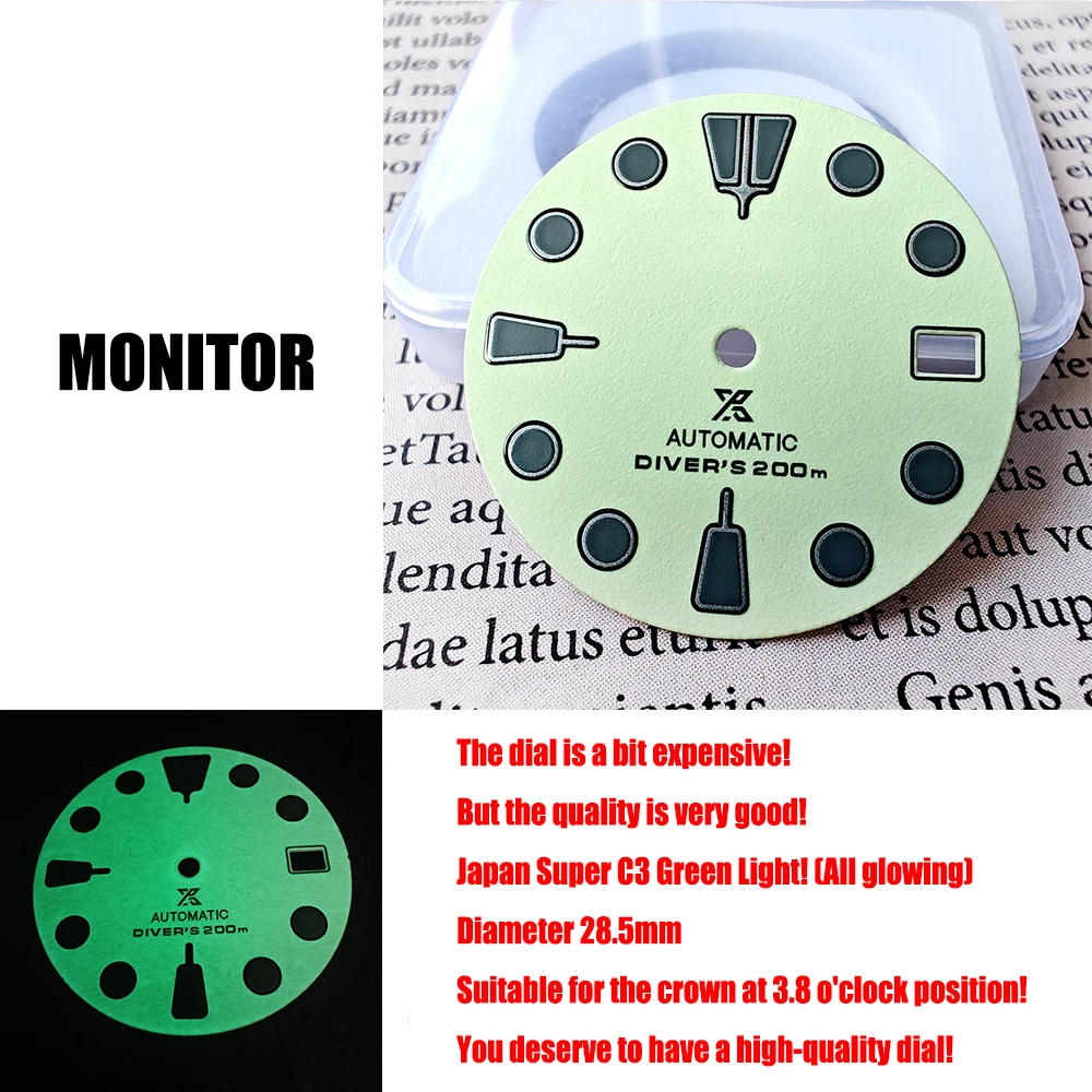 

HEIMDALLR Qquality Japanese C3 Green All Night Light NH35 Dial NH36 Dial 3.8 o'clock Crown Diameter 28.5mm SKX007 Dial