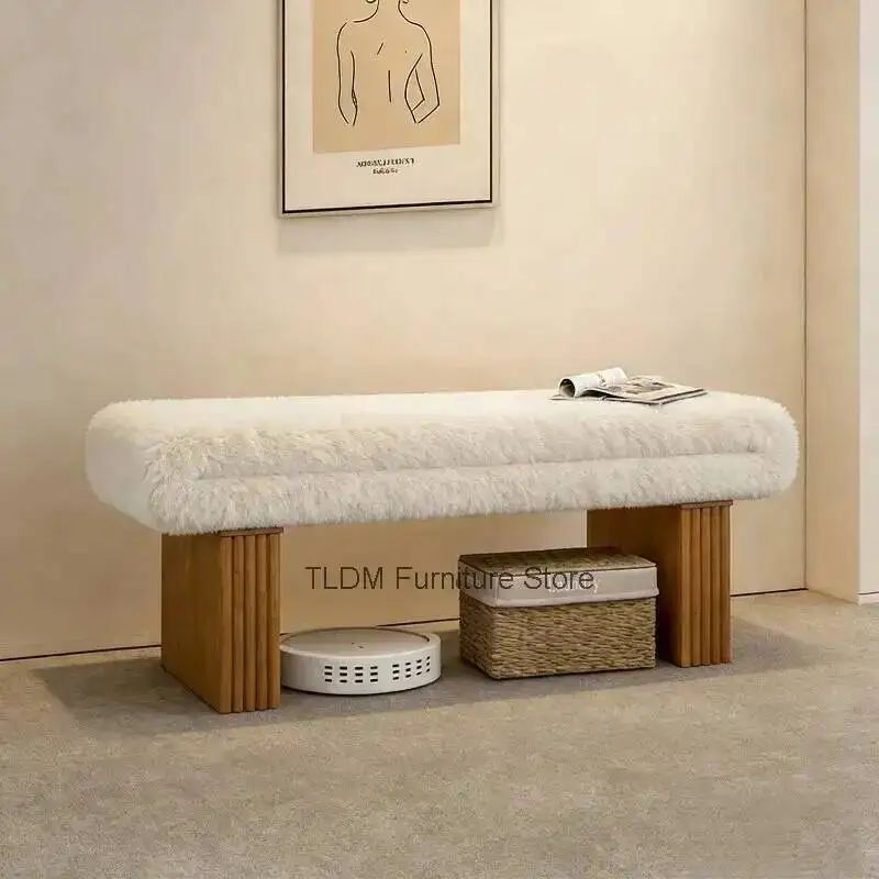Bench, Storage Entryway Luxury Long Shoe Fur Bench,Cozy Accent Upholstered Bench for Entryway, Living Room, Bedroom & End of Bed