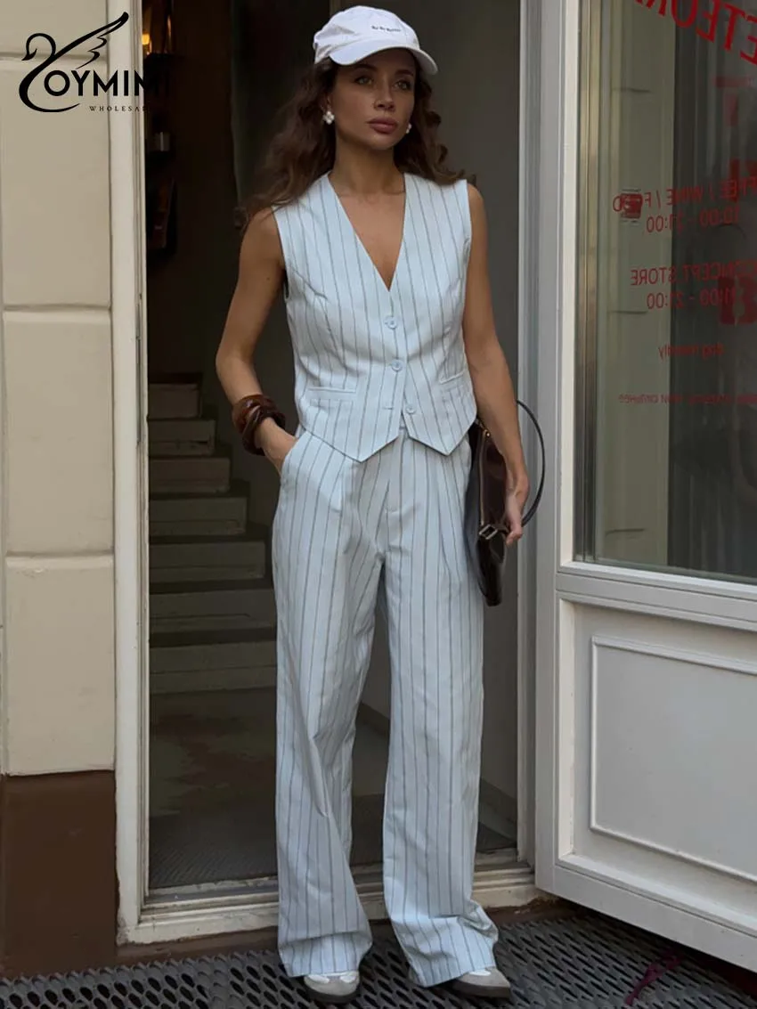 

Oymimi элегантные серые комплекты из двух предметов с принтом, женские модные рубашки без рукавов с v-образным вырезом на пуговицах и карманы, комплекты прямых брюк