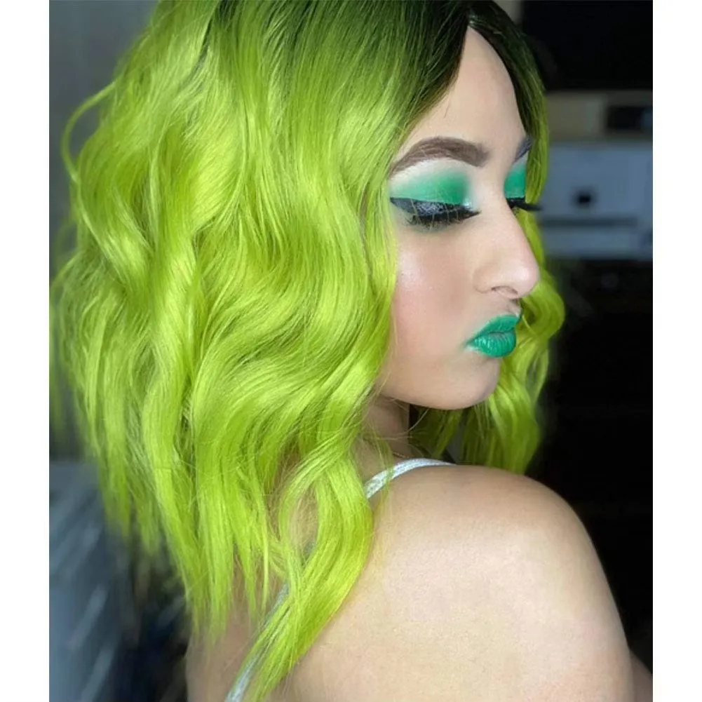 Synthetic Green Bob Wavy Wigs for Women Lime Green Wig Middle Part Heat Resistant Party Halloween Cosplay Costume Wig