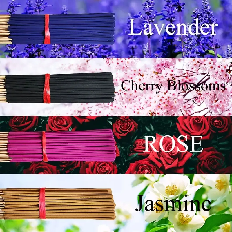 80/200 natürliche Räucherstäbchen – Heimdekoration, Teezimmer und Hotels | Geeignet für Meditation und hilft beim Schlafen | Düfte: Lavendel, Kirschblüte, Rose, Jasmin, ideales Weihnachtsgeschenk