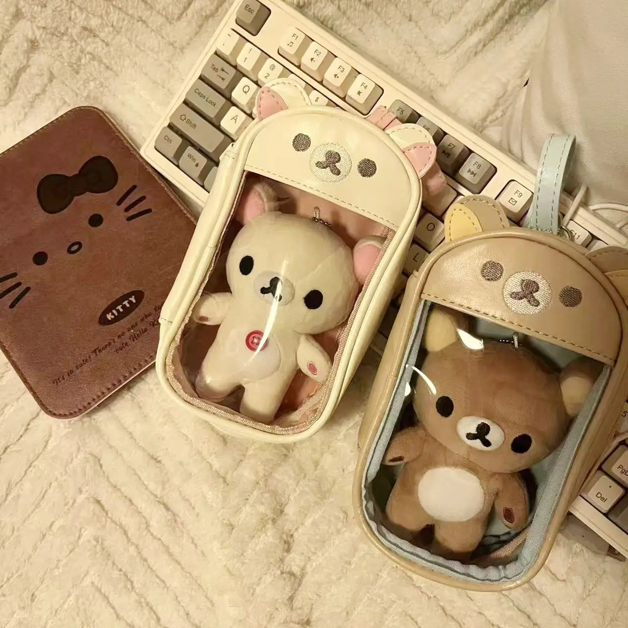 

Kawaii Rilakkuma Plush Doll Handheld Storage Bag Anime Cute Transparent Student Storage Girl Gifts Toys Hot Sales