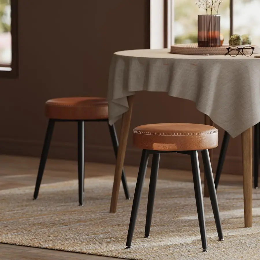 

EKHO Collection Dining Chairs Stools Set of 2, Upholstered Kitchen Chairs, Vanity Stools, Synthetic Leather with Stitching, MidC