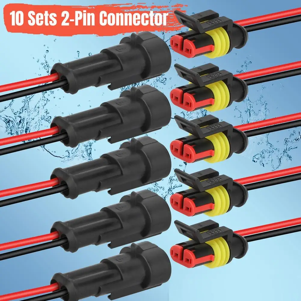 20pcs Truck Car Waterproof Electrical Wire Connector With Cable Male Female 2-pin Way Plug Kit 10cm Line