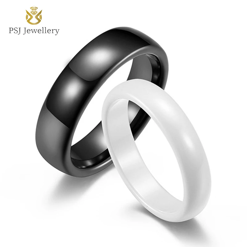 

PSJ Fashion Jewelry 4MM / 6MM Minimalist Black and White High Polished Ceramic Rings for Couples