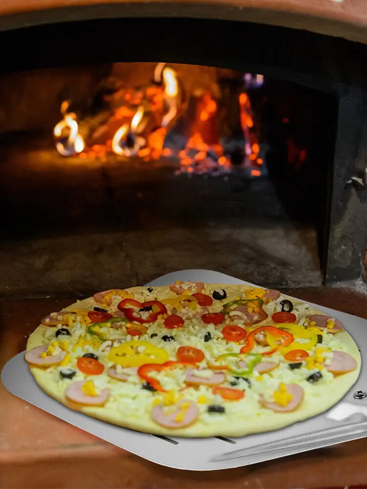 Pala de aleación de aluminio para Pizza, espátula de paleta de Pizza de mango largo, redonda sartén antiadherente, accesorios giratorios para