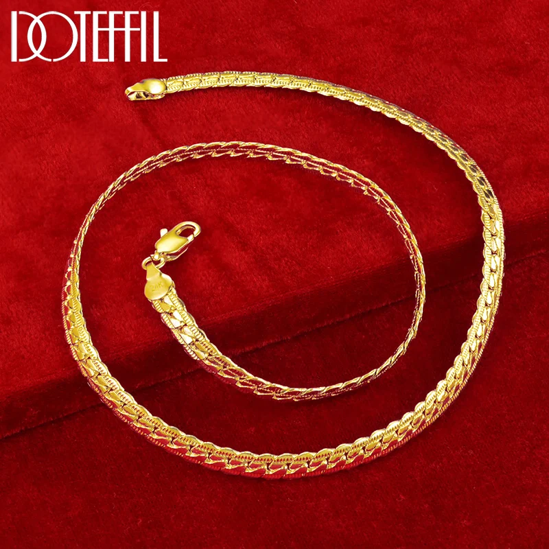 DOTEFFIL 18K Gold 6mm Side Chain 16/18/20/22/24 Inch Necklace For Women Man Fashion Wedding Engagement Jewelry Gifts