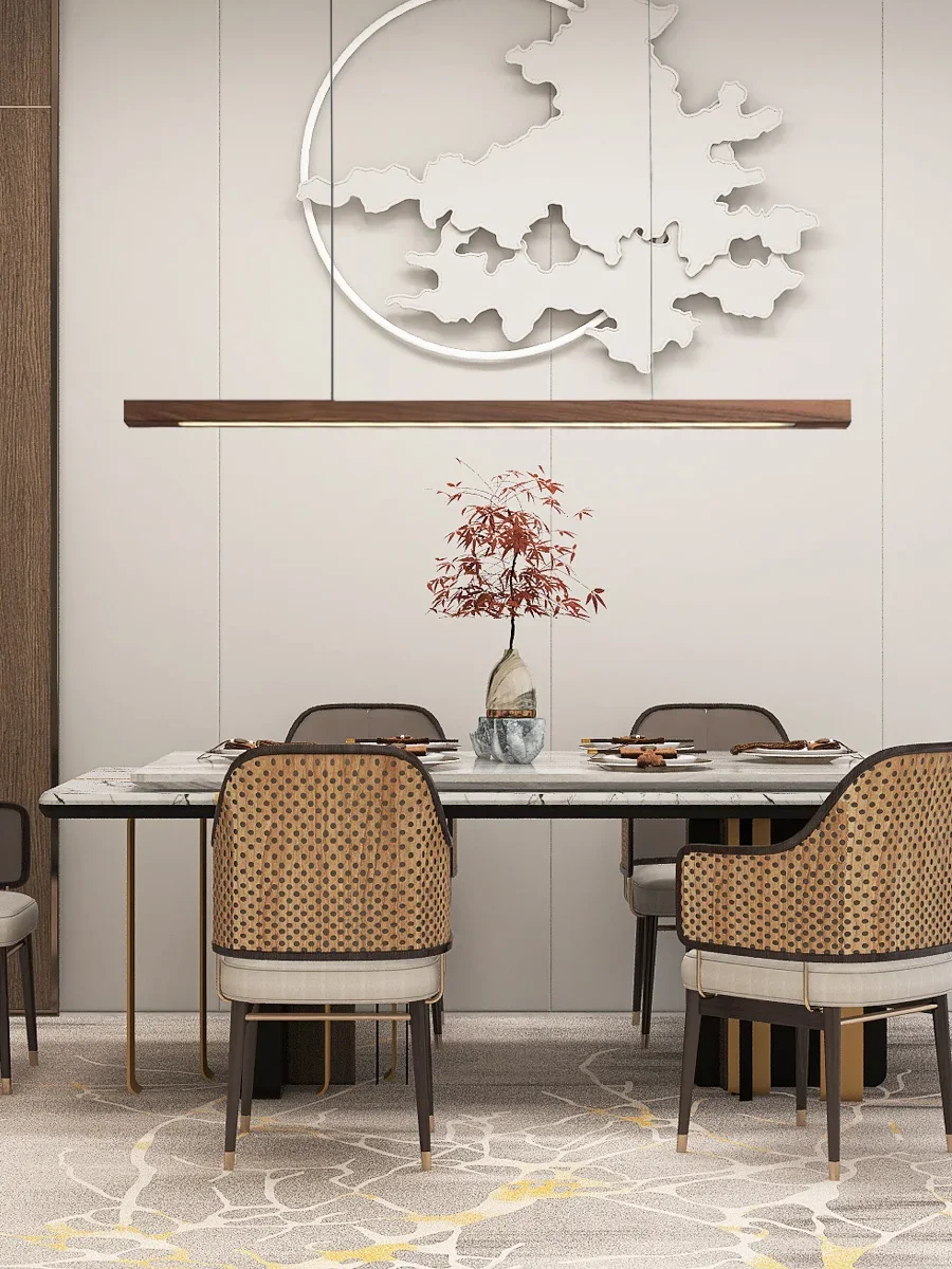 

Restaurant chandelier one-word strip new Chinese minimalist modern minimalist wabi sandy log wind advanced atmosphere walnut