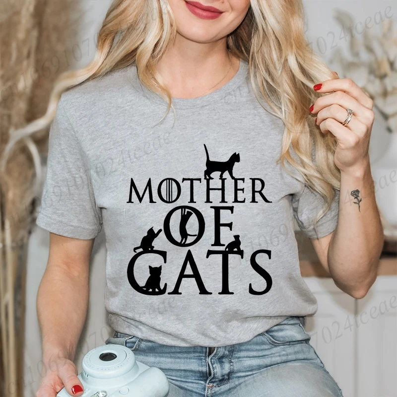 Mother of Cats Design Women Tshirt Tops Short Sleeve O Neck Women Tshirt Ladies Fashion Tee Shirt Tops Clothes Camisetas Mujer