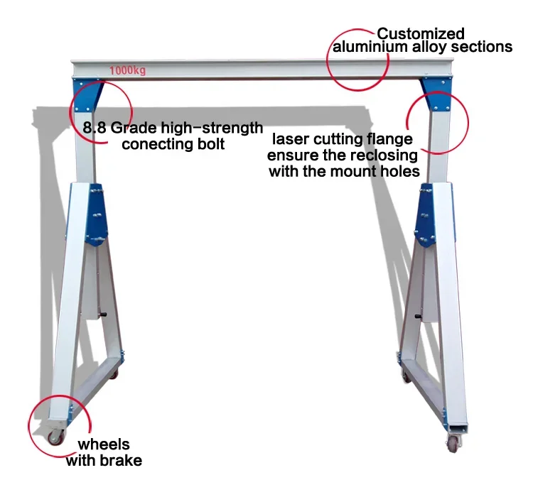 Disesuaikan Aluminium Gantry Crane tinggi tangan dapat disesuaikan mendorong tinggi ponsel lebar beban disesuaikan rantai tangan Hoist