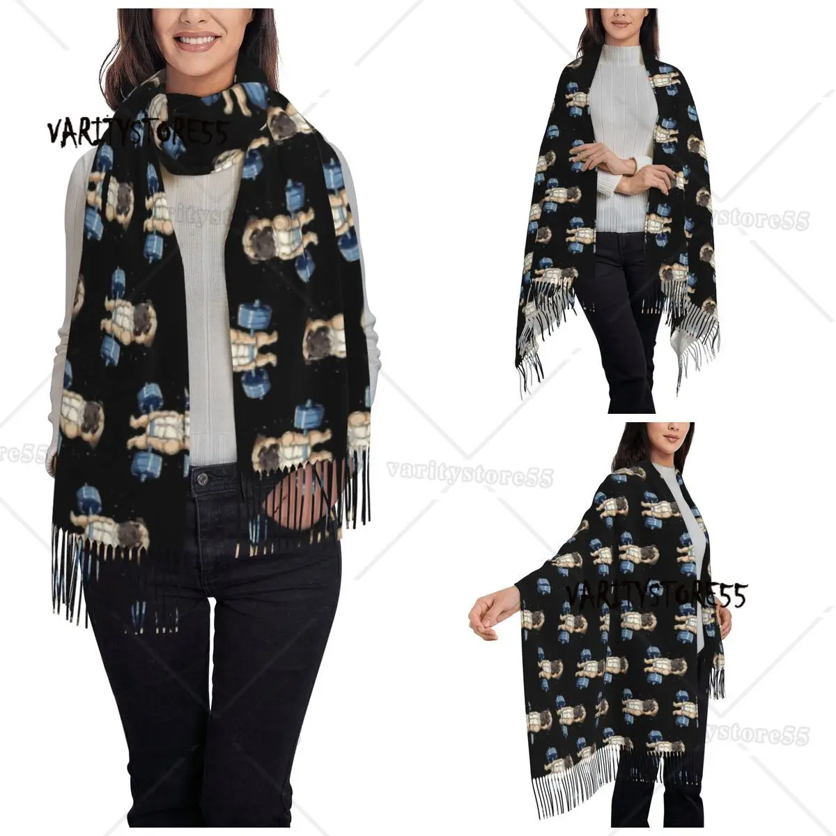 Pug-chal de levantamiento de pesas para mujer, bufanda larga y suave, cálida, Pashmina de entrenamiento para gimnasio, Invierno