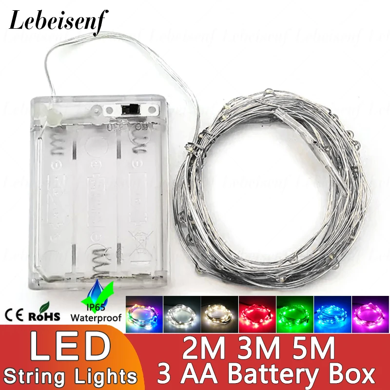 

New 2/3/5 M LED Copper Wire String Light RGB Fairy Lamp 3 AA Batteries Box Powereds For Christmas Tree Wedding Party Decoration