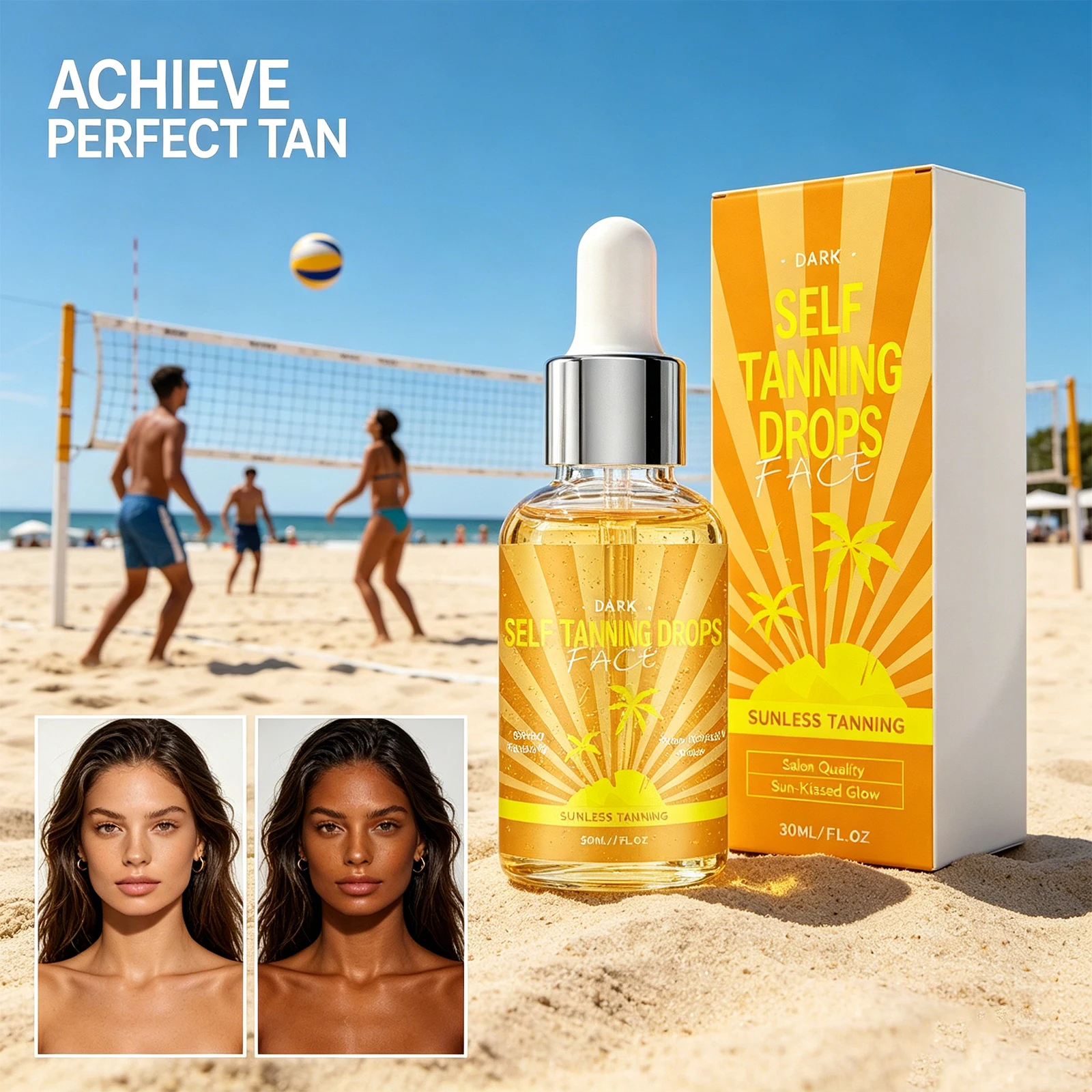 Deep Tan Facial Serum Sunless Self Tanner Light Bronze Glow Even Skin Tone Hydrating Moisture Lock Face Care for Natural Tan