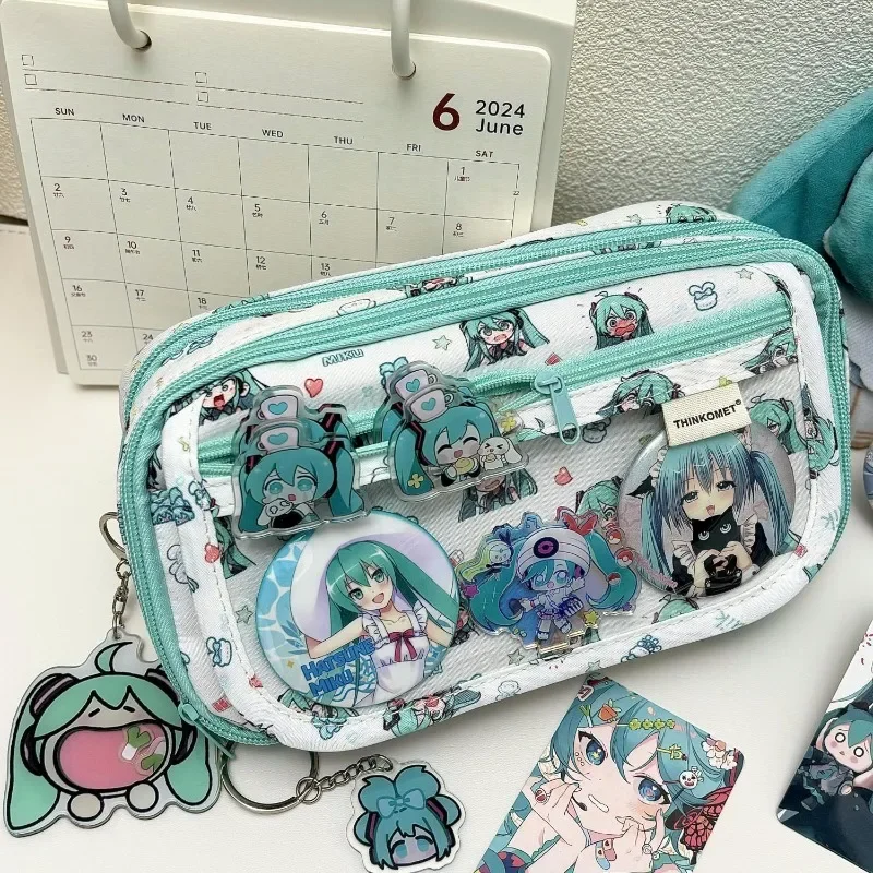 Trendy Hatsune Miku Inspired Ins Pencil Bag with Large Capacity and Multiple Compartments