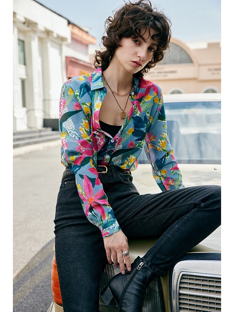 SuyaDream Woman Floral Shirts 30%Silk 70%Cotton Long Sleeves French style Blouses 2022 Spring Autumn Printed Top