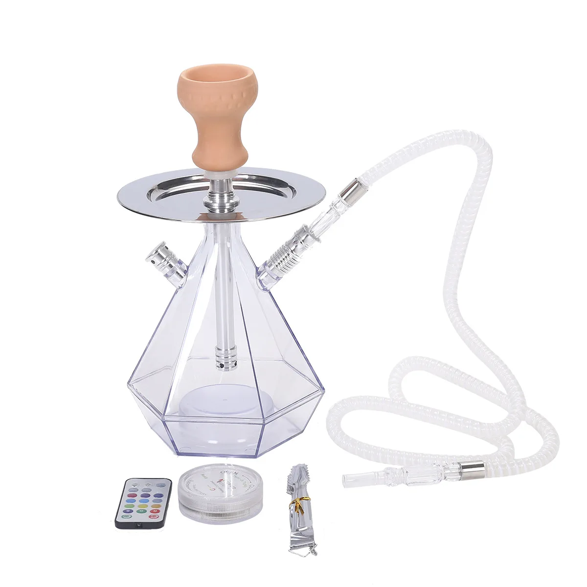 Acrylic Hookah Set With LED Light Shisha Water Pipe Silicon Tobacco Bowl Water Pipe Narguile Chicha Transparent Hookah Set