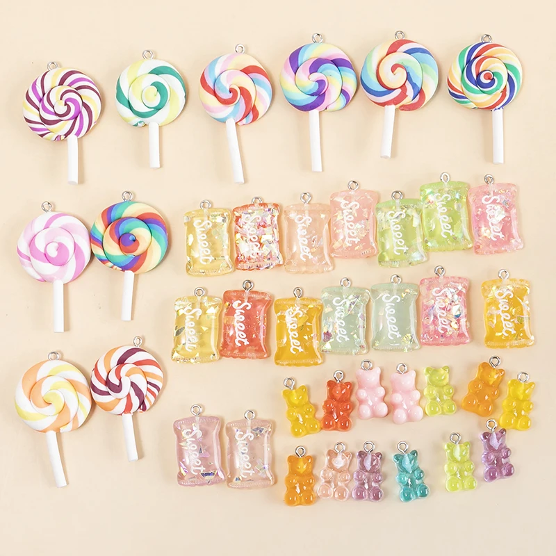 SANSANGO 39pcs/lot Resin Cute Lollipop Candy Charms Pendants for Bracelets Necklace Earring Jewelry Making Accessories