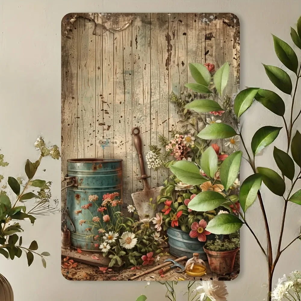 1pc Vintage Garden Metal Sign Bluebird Flower Design Weathered Wall Art for Home Bar Café Garden Garage