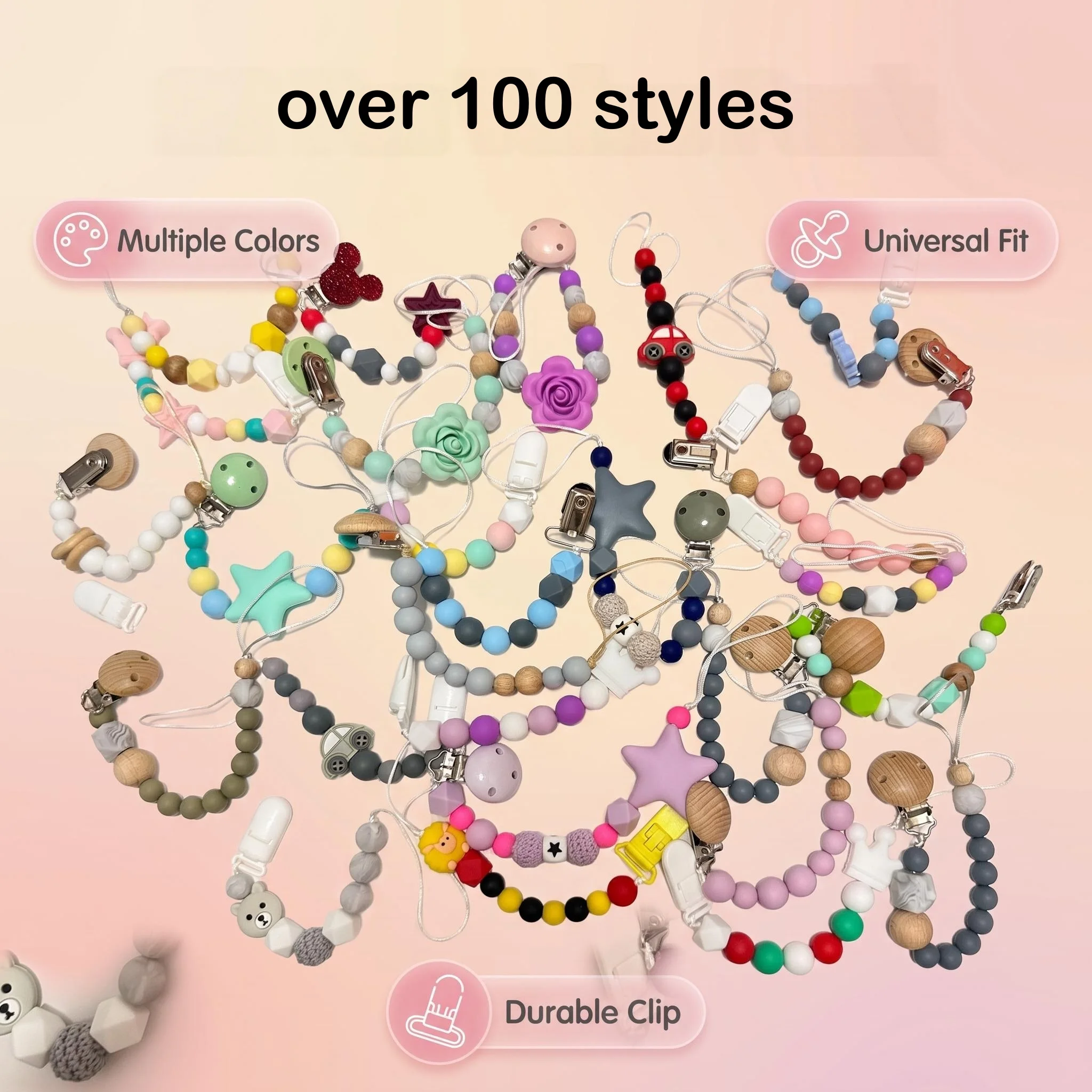 Silicone Pacifier Clips Bulk 10/20Pcs Mixed Random Styles Baby Soother Holder Food Grade Teething Dummy Clip Infant Shower Gift