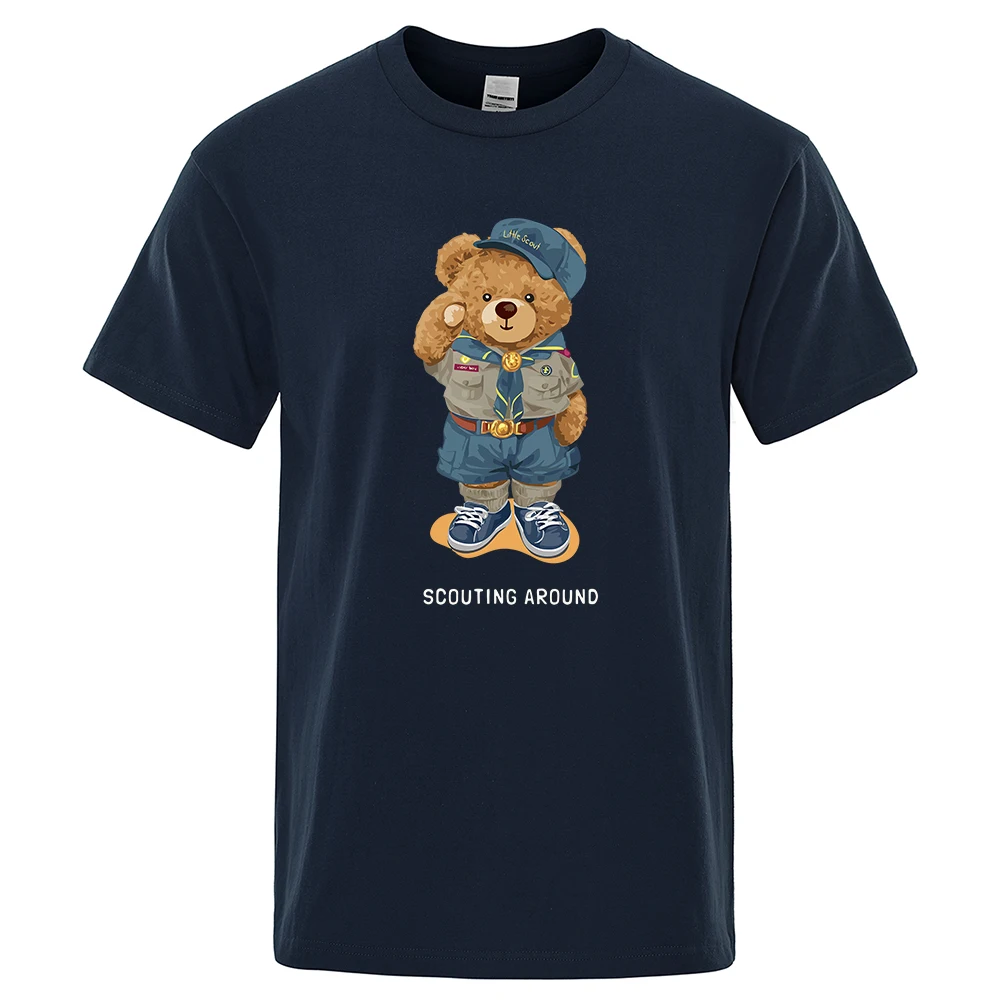 Cute Ted Bear Salute Scoring Around Prints T Shirt Men Brand Tees Short Sleeve Retro Adult T-Shirt Summer Hip Hop T-Shirt