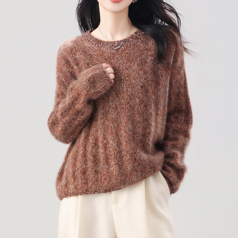 

Women 100% Wool Sweater Classical Plush O-neck Woolen Pullover Large Size Sweater Autumn Winter Chic Pure Wool Knitwear Tops
