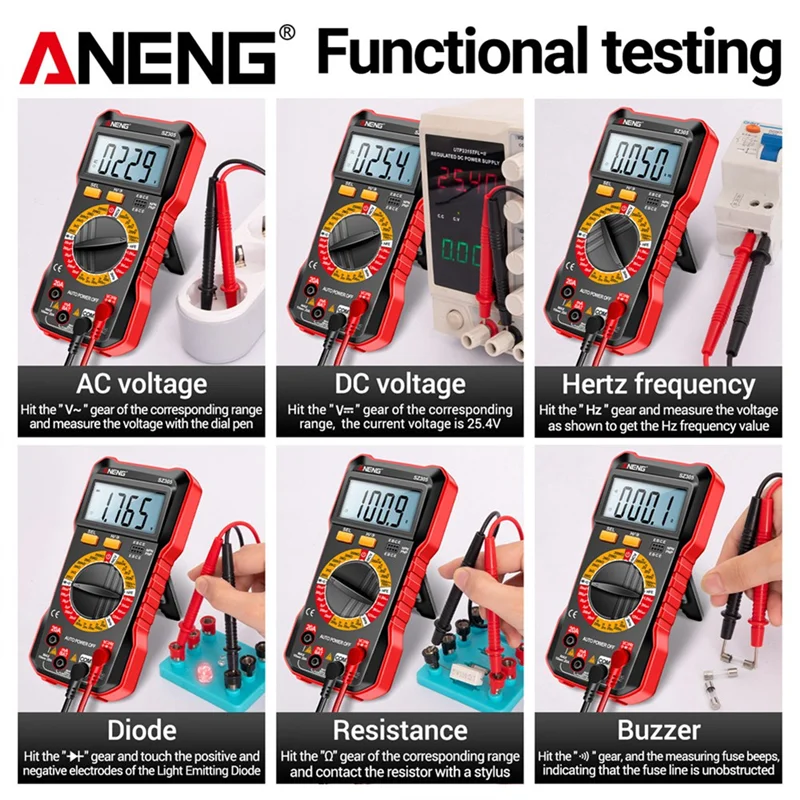 ANENG SZ305 1999 Counts Multimeter Capacitor Testers Smart Voltmeter AC/DC Voltage Current Resistance Ohm Test Tools Red