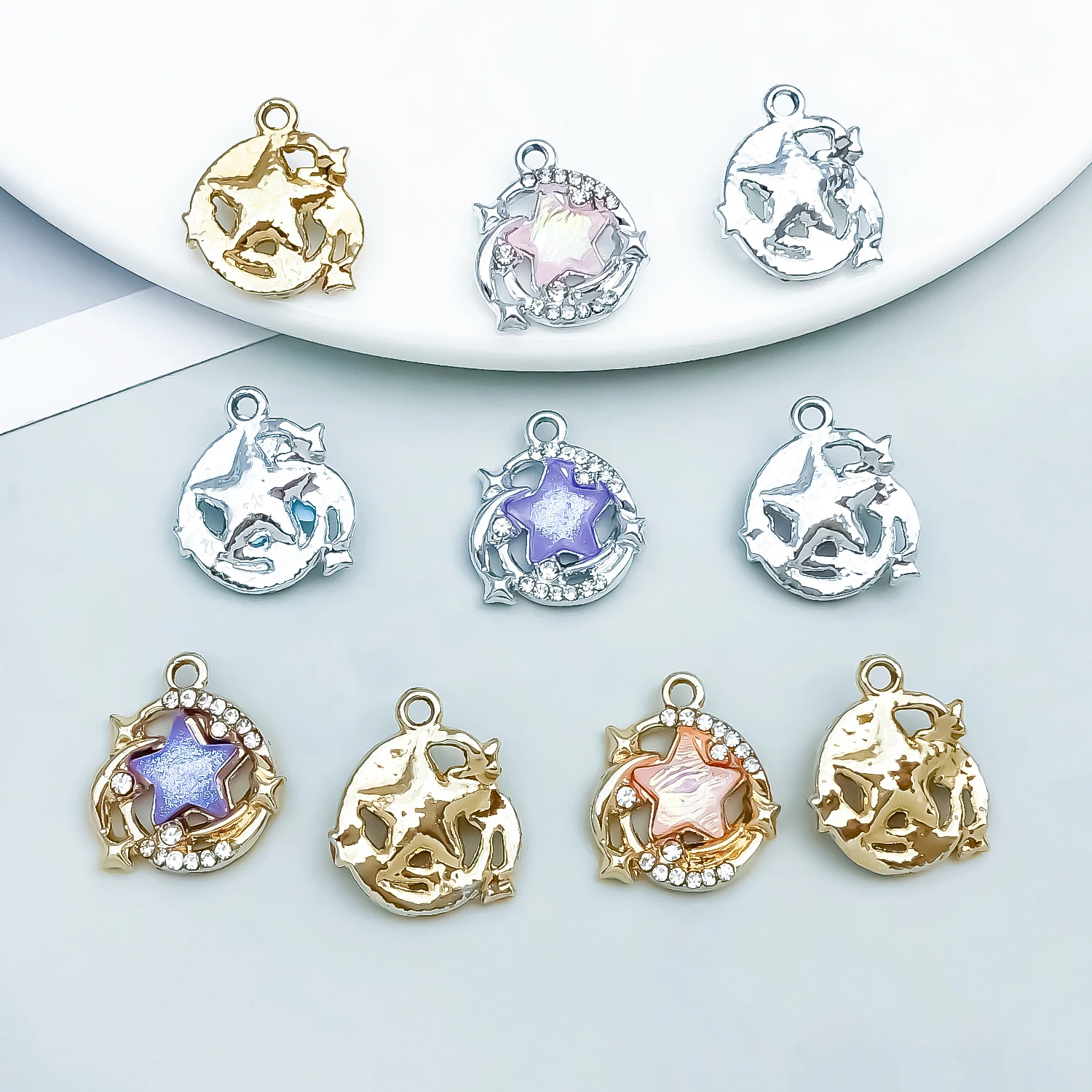 10pcs Alloy White K Colored Star Pendant Jewelry Making DIY Earrings Charms for Jewelry Bracelets Necklace