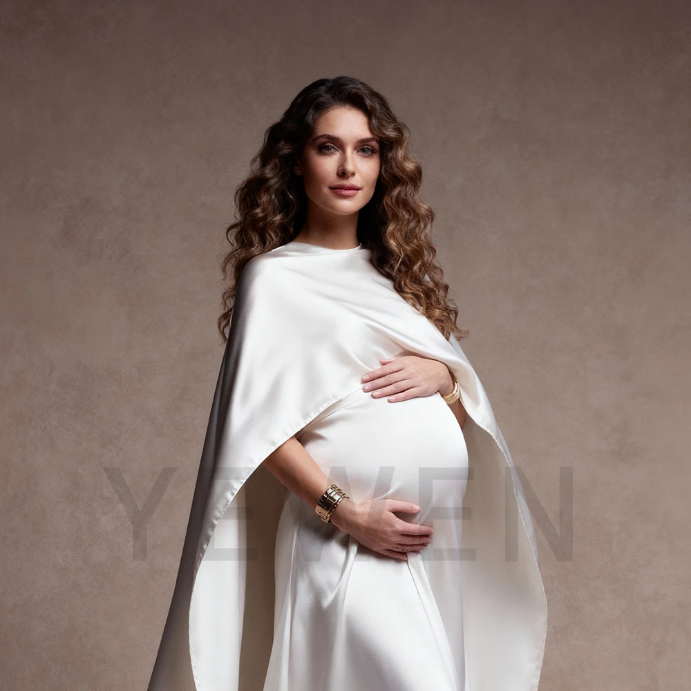 فساتين حمل بيضاء لالتقاط الصور مع أكمام كيب فستان طويل لالتقاط الصور للنساء الحوامل لالتقاط الصور #2