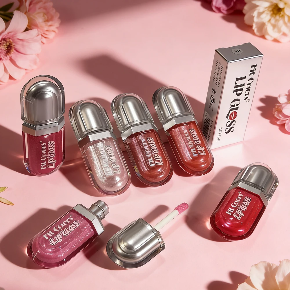FIT COLORS Bálsamo Labial Humectante de Larga Duración con Efecto Espejo 3D y Reducción de Líneas de Expresión - Brillo Labial Transparente con Destellos