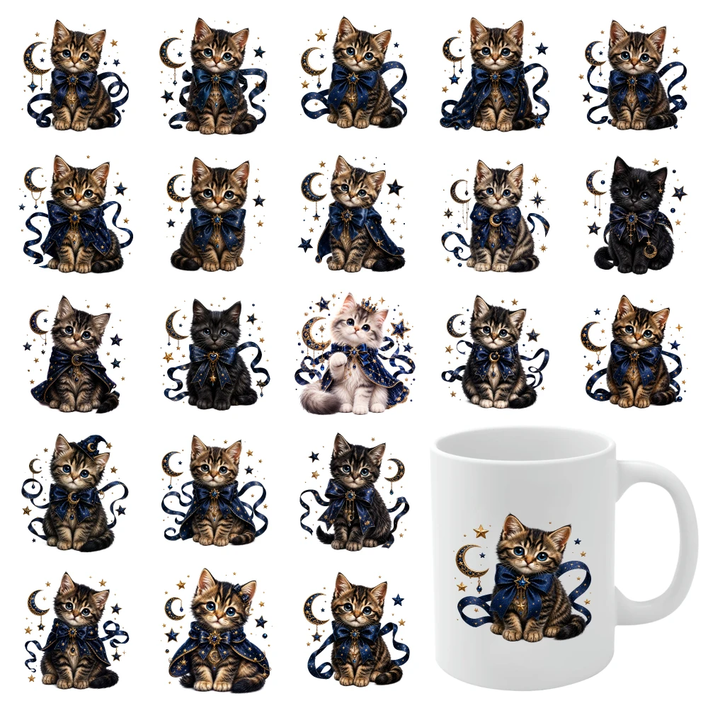 21 Pcs Magical Cat UV DTF Stickers Glass DTF Transfer Stickers Waterproof Rub on Transfers Mug Decoration Gift