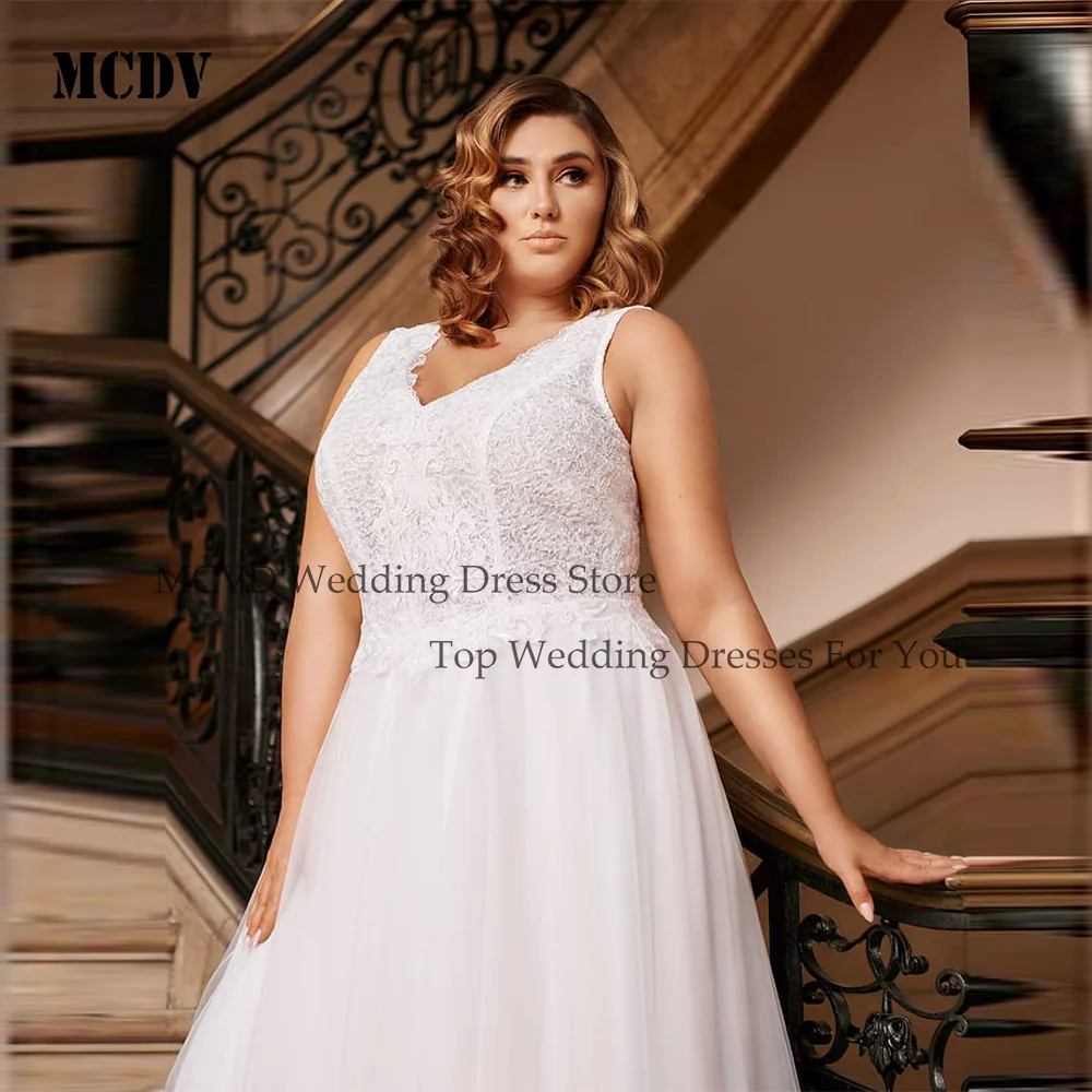 Mcdv personalizado plus size vestidos de casamento civil apliques de noiva sem mangas com decote em v sem mangas vestidos de noiva bohvestido de novia