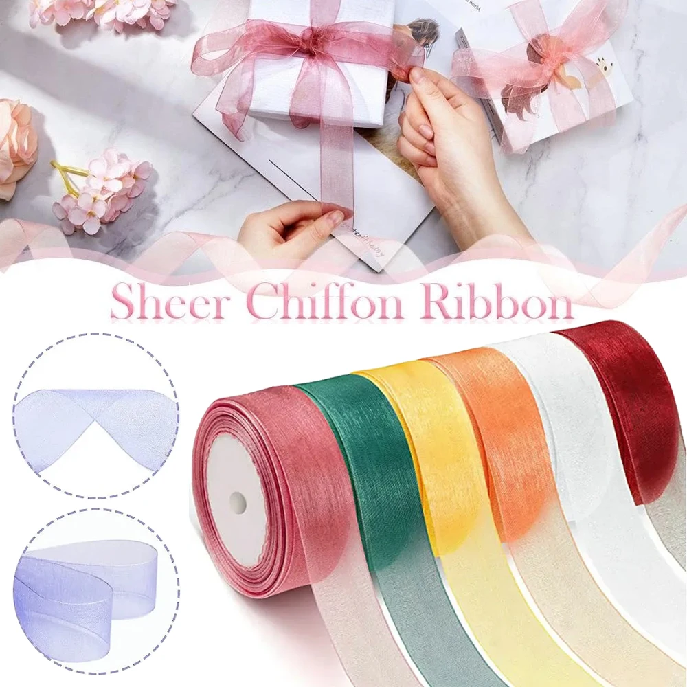 50 Yards/Roll Sheer Chiffon Ribbon Organza Satin Ribbons for Gift Wrapping Decoration Wedding Bouquets Party Wreath Lace Fabric