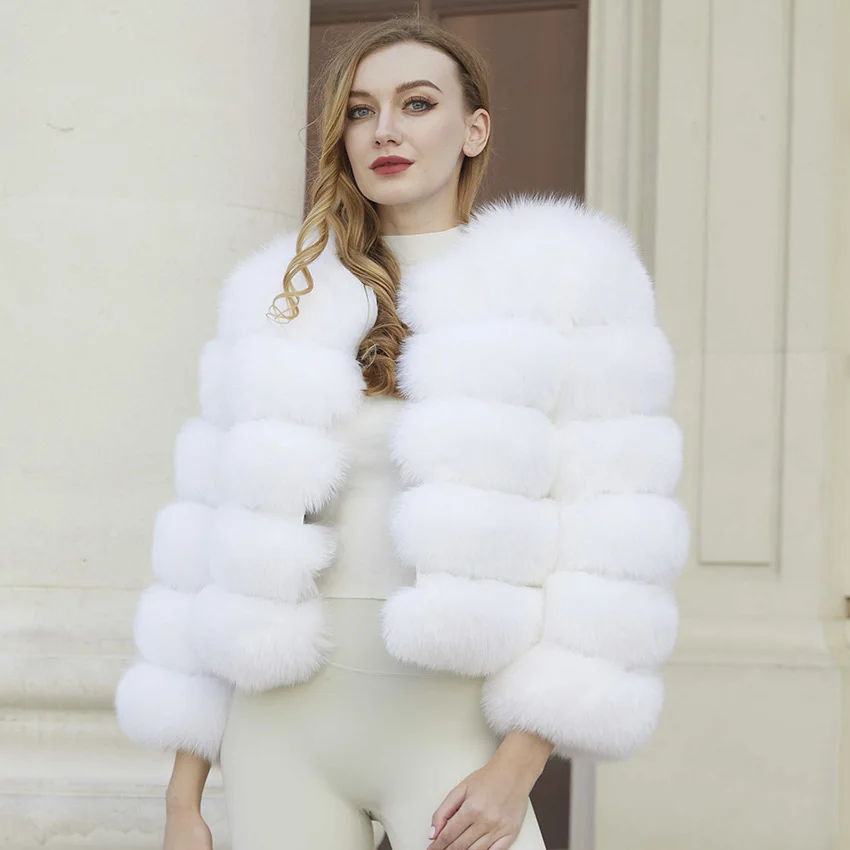 JANEFUR Real Fur Coat Women Full Sleeves 60cm Luxury Fashion Wholesale Custom Plus Size Winter Natural Fox Fur Jacket JFB1-21013